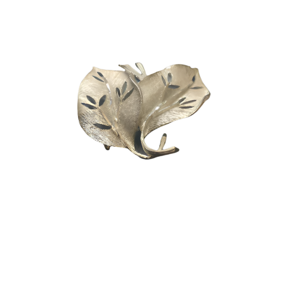 Vintage Silver tone Textured Maple Leaf Brooch