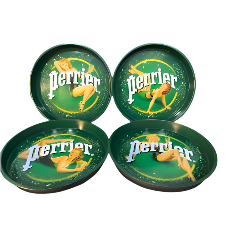 Vintage Perrier Metal Tray-Set of 4