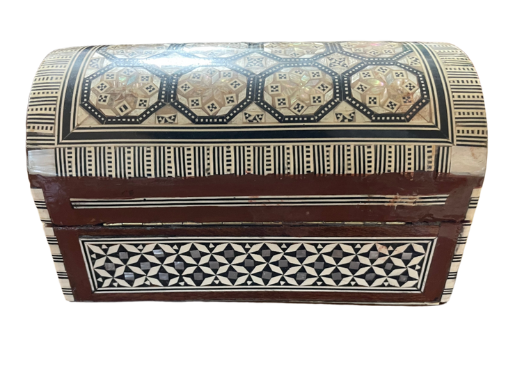 Vintage White Mosaic Moorish Jewelry Box With Shell Inlaid