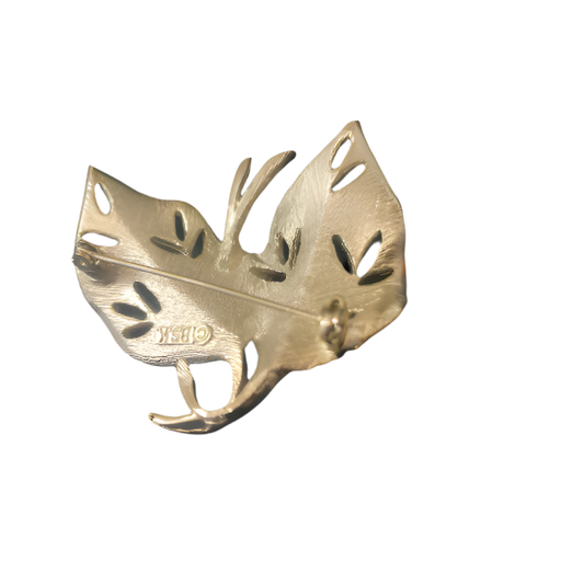 Vintage Silver tone Textured Maple Leaf Brooch