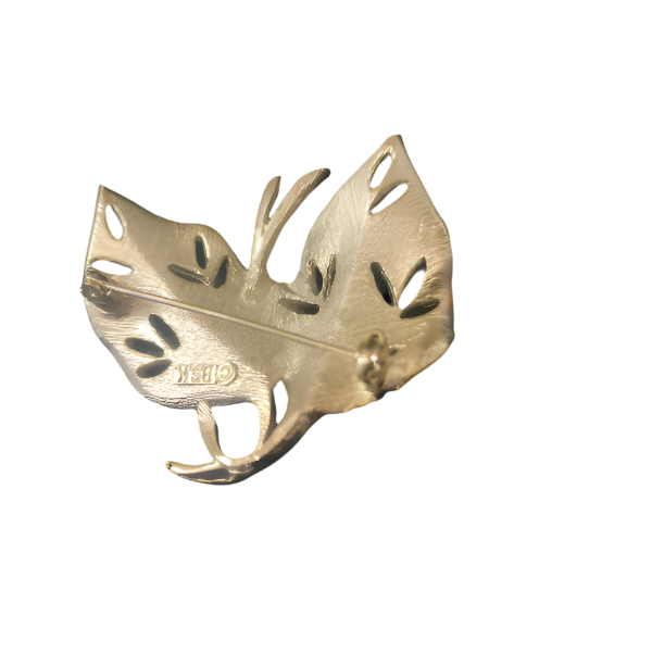 Vintage Silver tone Textured Maple Leaf Brooch