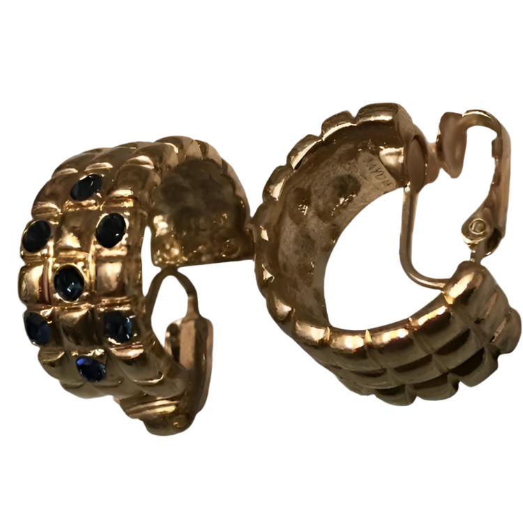 Vintage Half Hoop Earrings Gold Tone Rhinestone