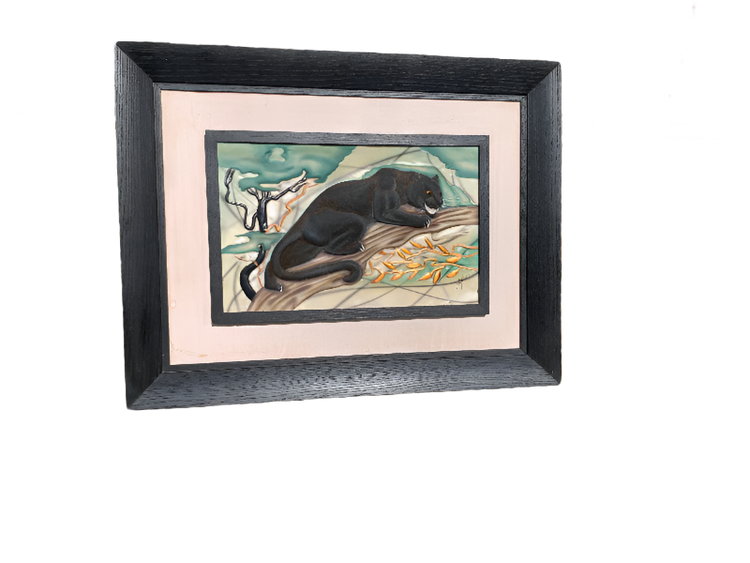 Pair of Vintage Panther Relief Paintings by C.L.E. Pearson – Framed Copper Artworks