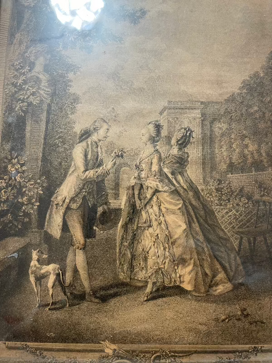 Antique Dresser Jewelry Box with a Lithograph under glass by Francois Robert Ingouf