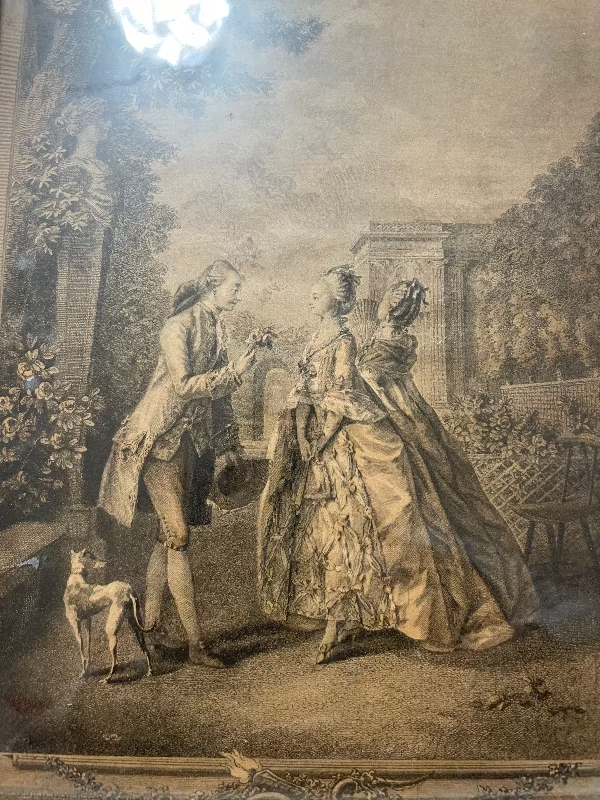 Antique Dresser Jewelry Box with a Lithograph under glass by Francois Robert Ingouf