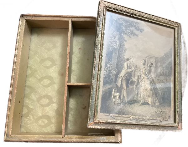 Antique Dresser Jewelry Box with a Lithograph under glass by Francois Robert Ingouf