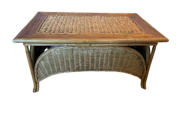 Vintage Wicker & Bamboo Rectangular Coffee Table – 36x24