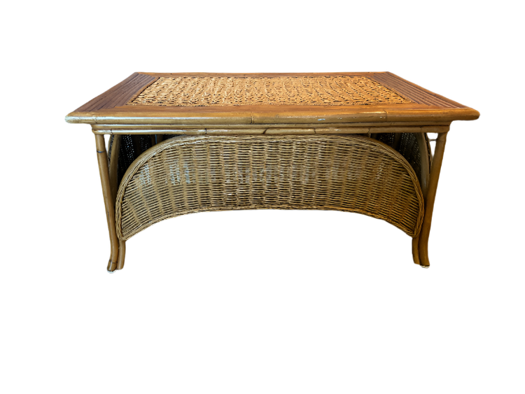 Vintage Wicker & Bamboo Rectangular Coffee Table – 36x24