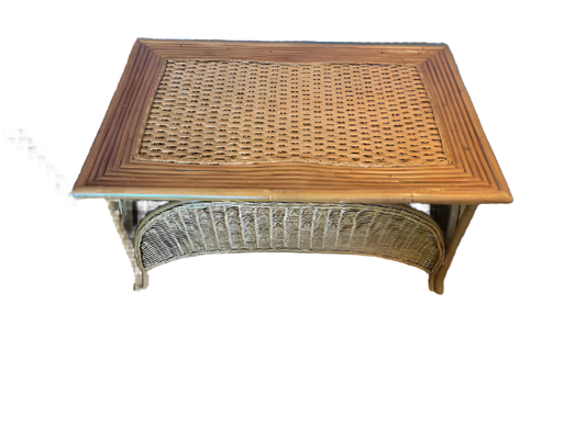 Vintage Wicker & Bamboo Rectangular Coffee Table – 36x24