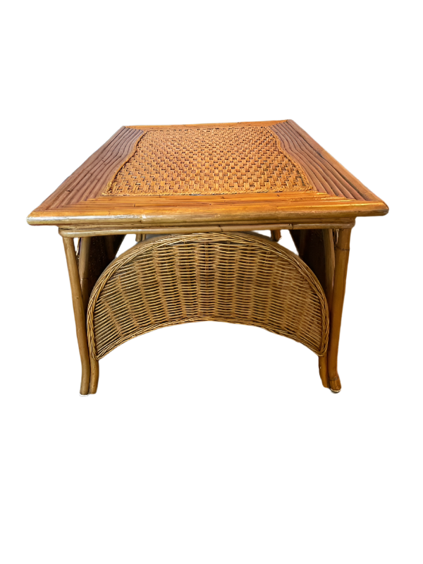 Vintage Wicker & Bamboo Rectangular Coffee Table – 36x24