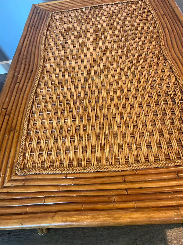 Vintage Wicker & Bamboo Rectangular Coffee Table – 36x24