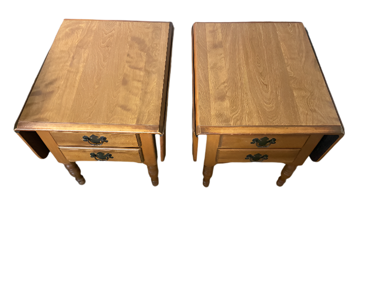 Pair of ETHAN ALLEN Heirloom Nutmeg Maple Drop-Leaf End Tables – Early American Colonial