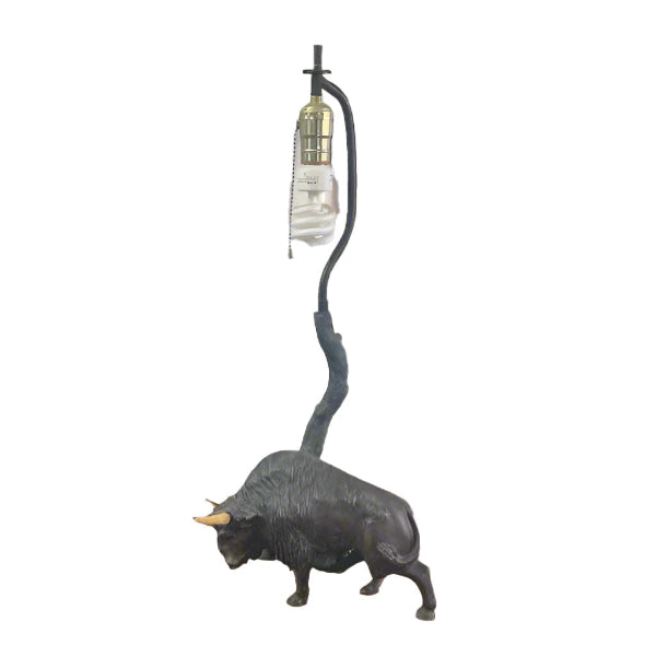 Antique Art Nouveau Table Lamp With North American Bison Sculpture