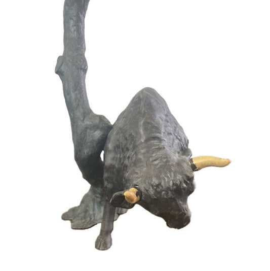 Antique Art Nouveau Table Lamp With North American Bison Sculpture