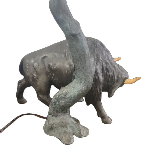 Antique Art Nouveau Table Lamp With North American Bison Sculpture