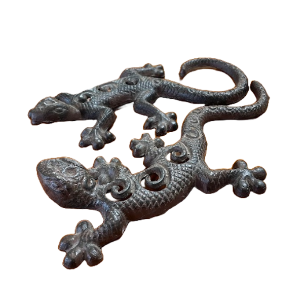 Rustic Iron Gecko Lizard Home Decor - Set of 2