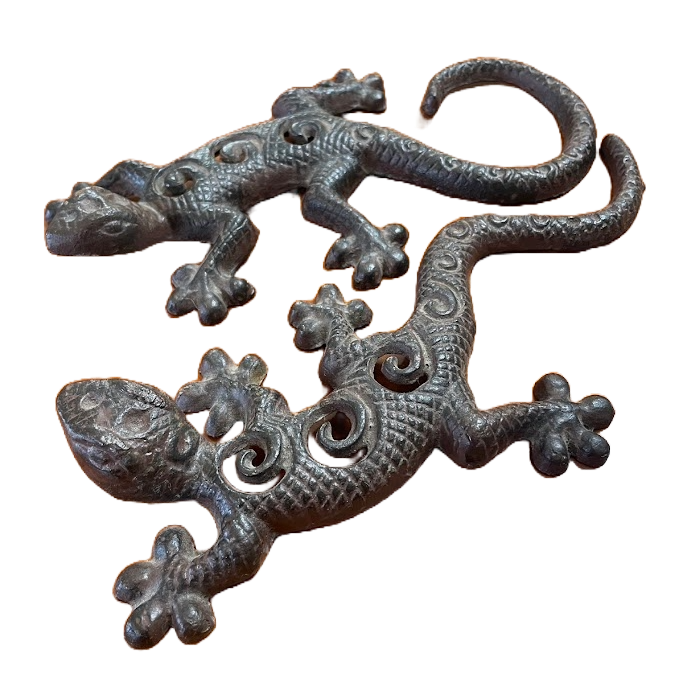 Rustic Iron Gecko Lizard Home Decor - Set of 2