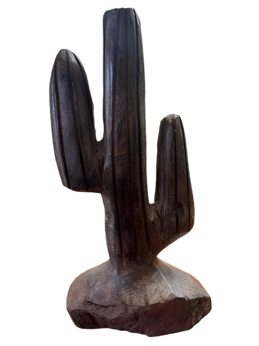 Vintage Ironwood Carved Cactus On Base