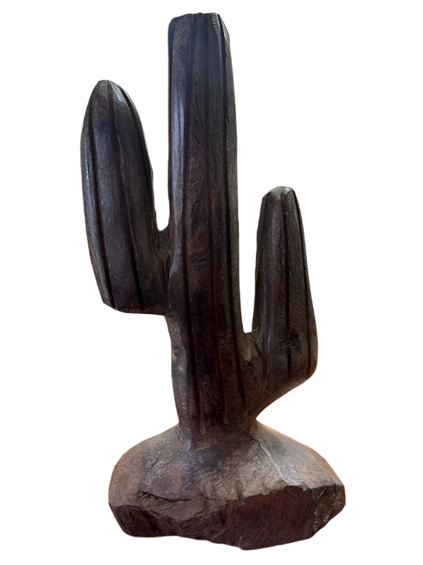Vintage Ironwood Carved Cactus On Base