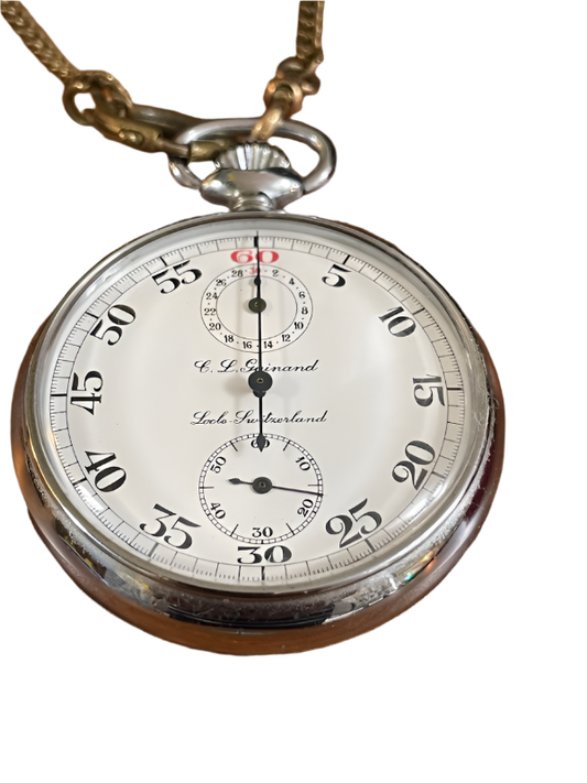 C.L. Guinand Pocket STOPWATCH Rare Circa 1940's Timer Watch