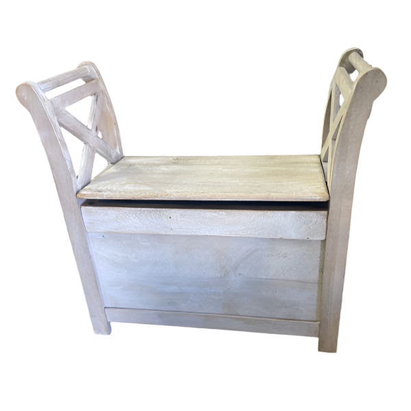 White-Washed Vintage Accent Bench – Rustic Charm with Distressed Finish