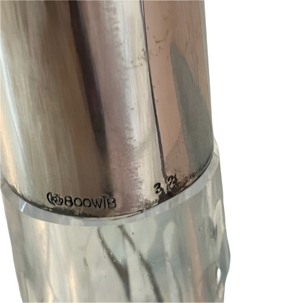 German 800 Silver and Clear Cut Crystal Glass Decanter