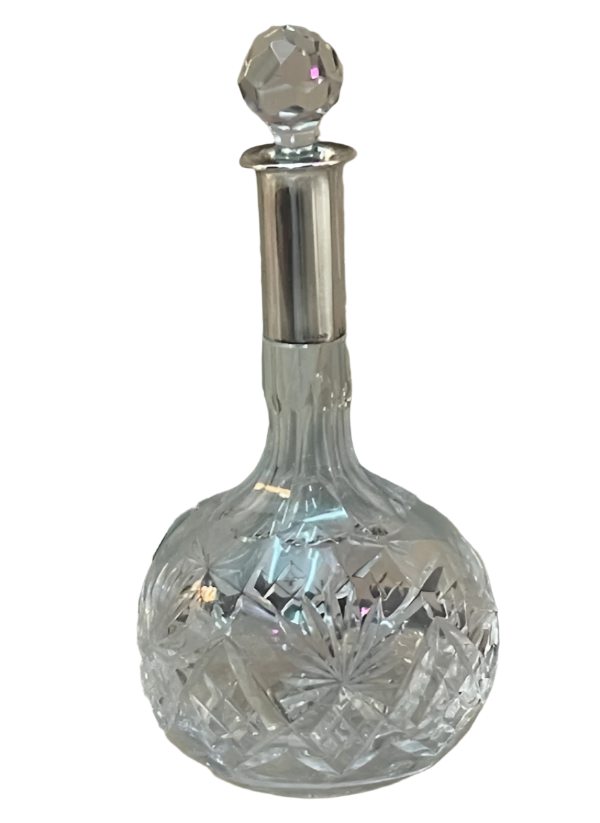 German 800 Silver and Clear Cut Crystal Glass Decanter