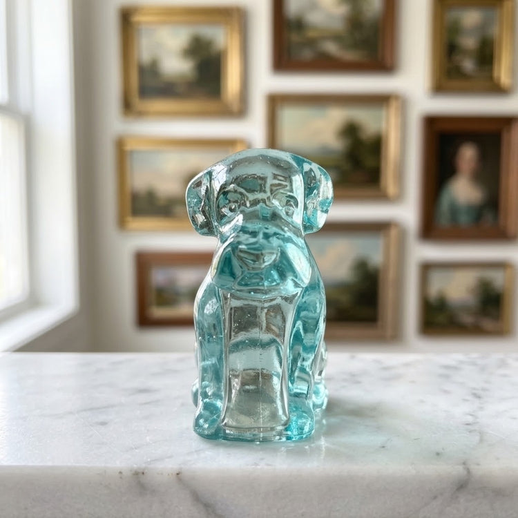 Vintage Degenhart Dog Figurine in Light Blue Uranium Glass