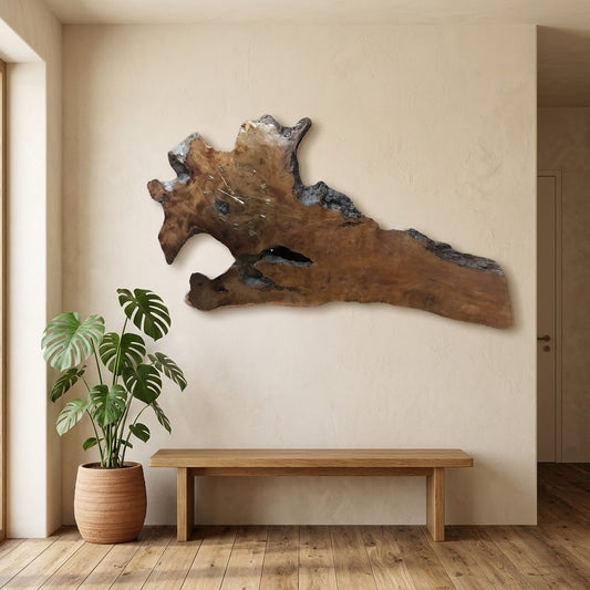 Vintage Handmade Brutalist Organic Sculpted Burl Wood Art Wall Clock