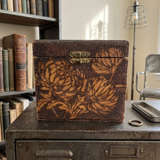 Antique Flemish Art Co. Pyrography Wooden Box