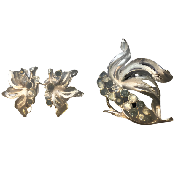 Vintage Blue Rhinestone Brooch and Earrings Set