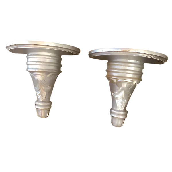 Vintage Carved Wood Shelf Sconces - A Pair