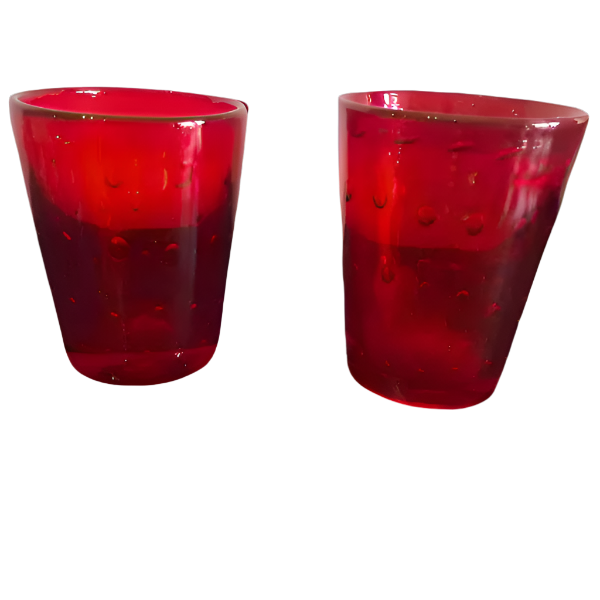 Vintage Clear Red Hand Blown Drinking Glasses Set of 2