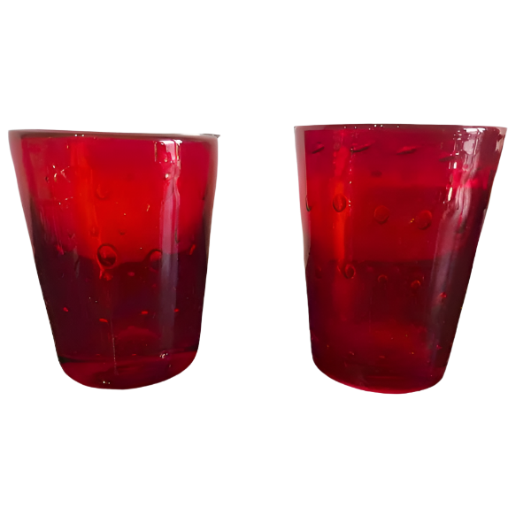 Vintage Clear Red Hand Blown Drinking Glasses Set of 2