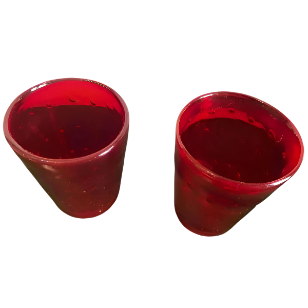 Vintage Clear Red Hand Blown Drinking Glasses Set of 2