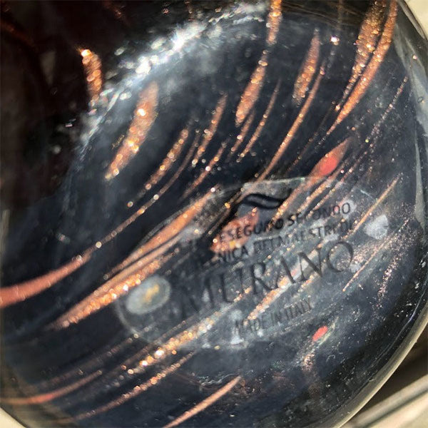 Vintage Murano Art Glass Vase Smokey Gray Black & Gold Sparkle Swirl