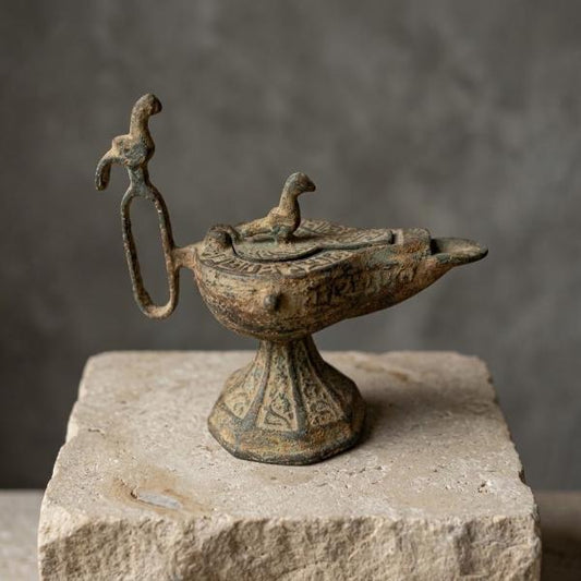 Early 20th-c. antique bronze oil lamp / incense burner