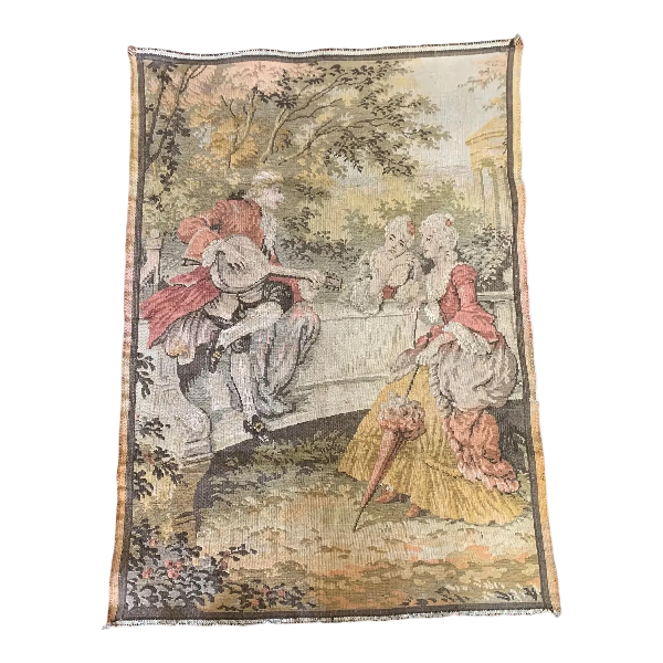 Antique Belgian Romantic Scene Tapestry Wall Hanging