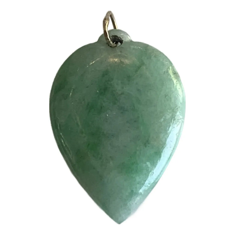 Vintage 14k Gold & Natural Grade a Green Jadeite "Longevity Peach" Heart Pendant