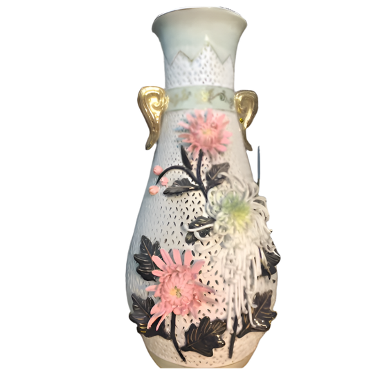 Vintage  Floral Chinoiserie Vase