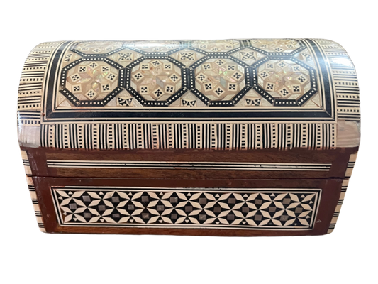Vintage White Mosaic Moorish Jewelry Box With Shell Inlaid