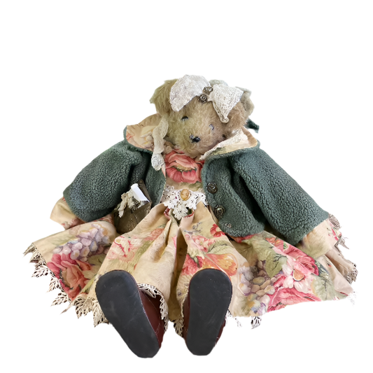 Large Vintage Teddy Bear in Floral Dress