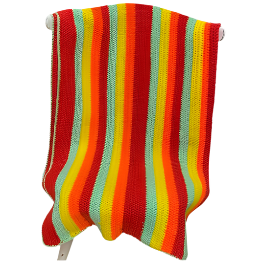 Vintage Crochet Blanket, Retro Striped Throw, Handmade