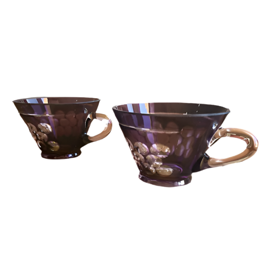 Pair Edo Kiriko Japanese Glass Tea Cup - A Pair