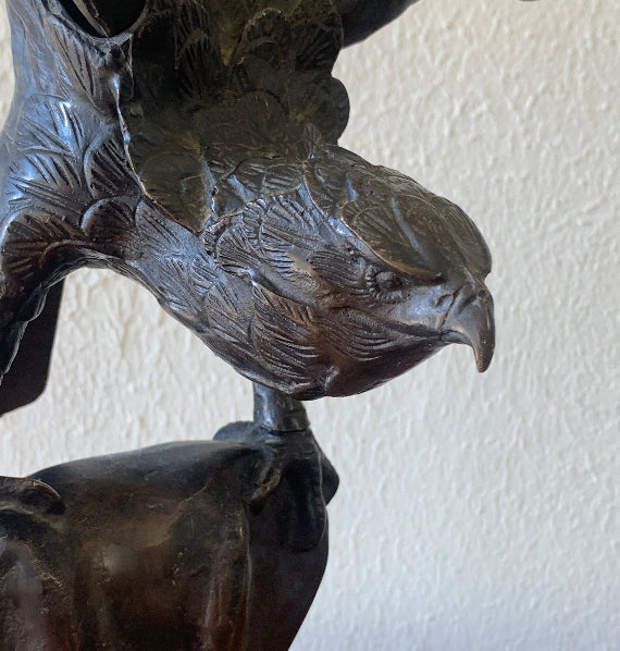 Antique Japanese Cast Iron Hinged Wing Eagle Sculpture
