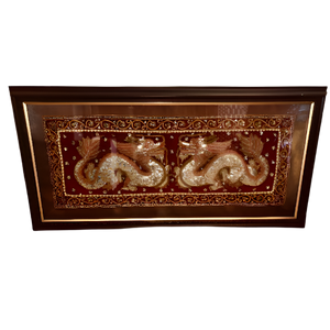 Vintage Framed Chinese Dragon Tapestry