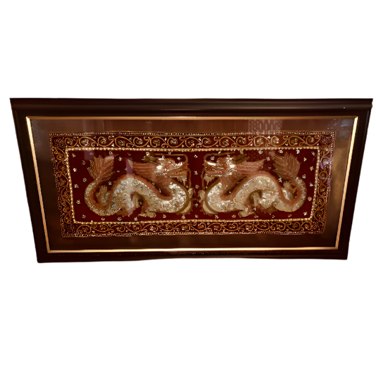 Vintage Framed Chinese Dragon Tapestry