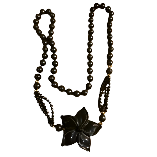 Vintage Black Onyx Flower Necklace