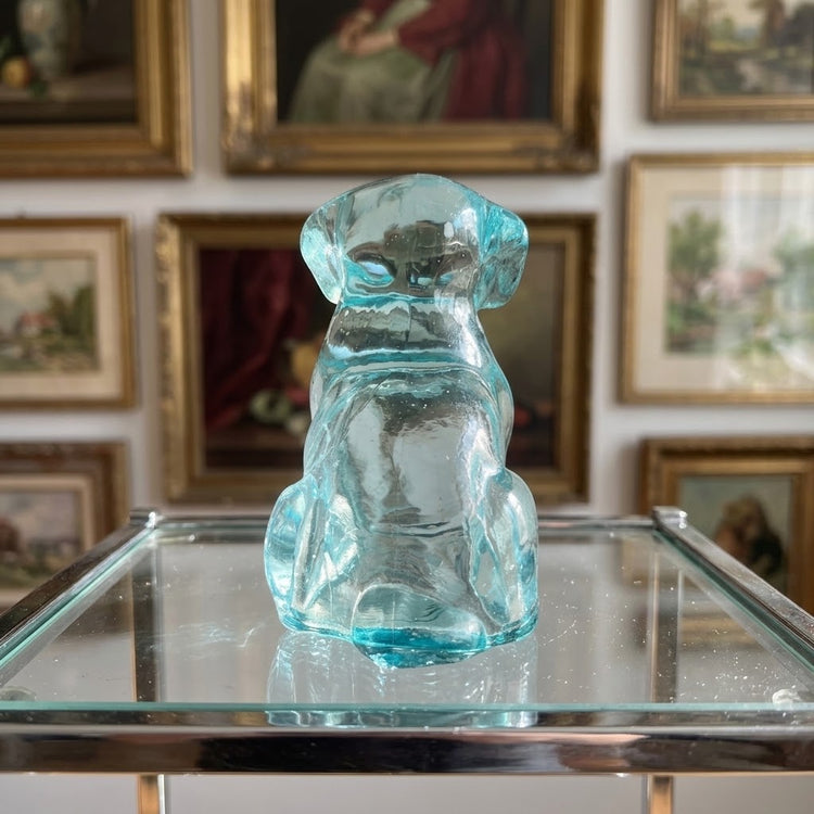 Vintage Degenhart Dog Figurine in Light Blue Uranium Glass