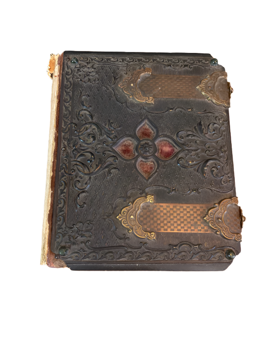 Decorative leather-bound book with gold embossing